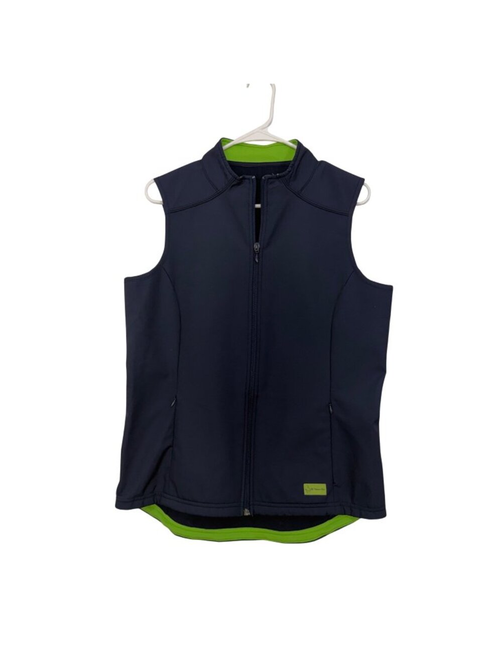 Wrangler Womens Navy Sleeveless Riding Vest Small  Full Zip Green Accent Trim